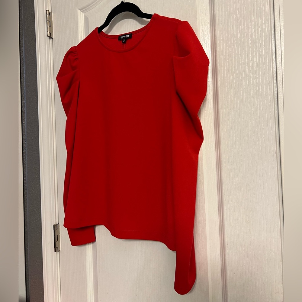 EXPRESS Crew Neck Puff Long Sleeve Tee SMALL Lipstick Red Blouse Top - Picture 9 of 13